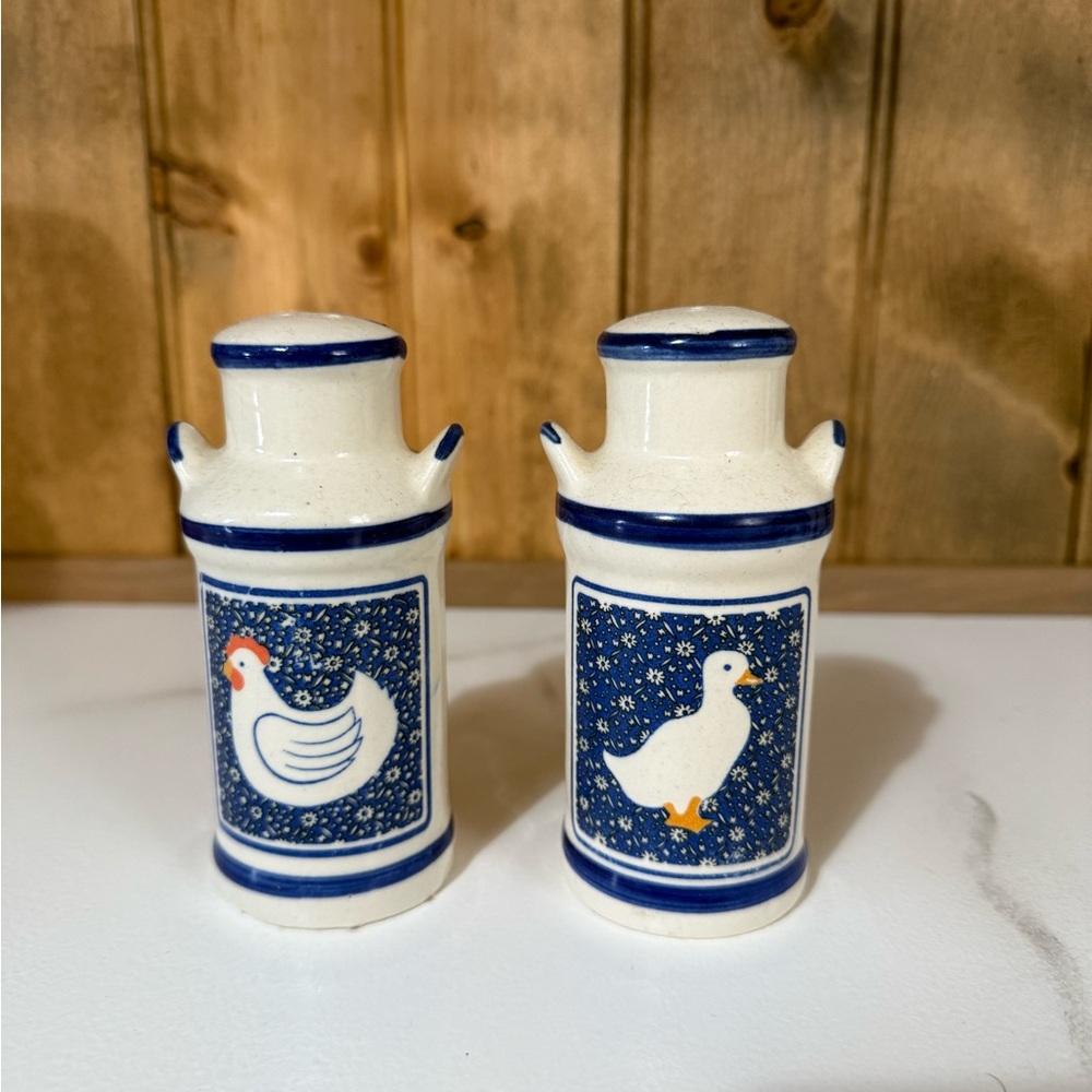Blue and White Farm Animal Ceramic Salt and Pepper Shakers